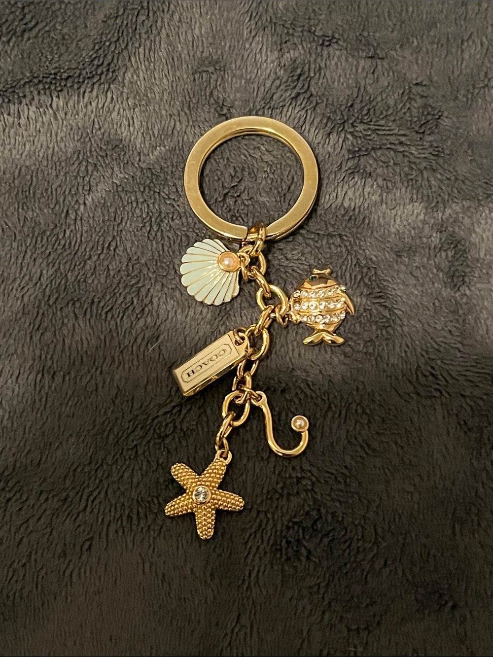 Coach Gold-tone Sea Charm Key Ring with Shell, Starfish & Fish